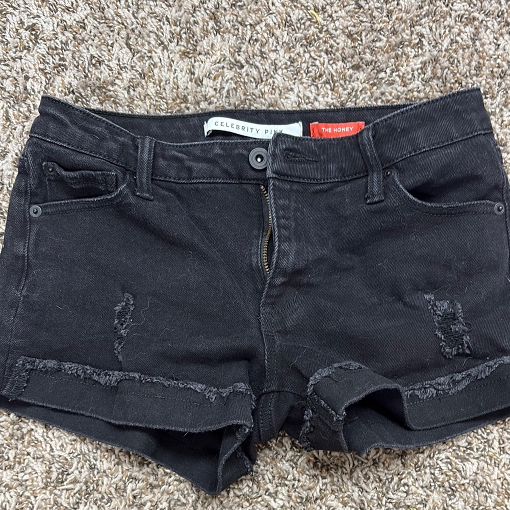 Celebrity Pink Women's Distressed Black Jean Shorts
